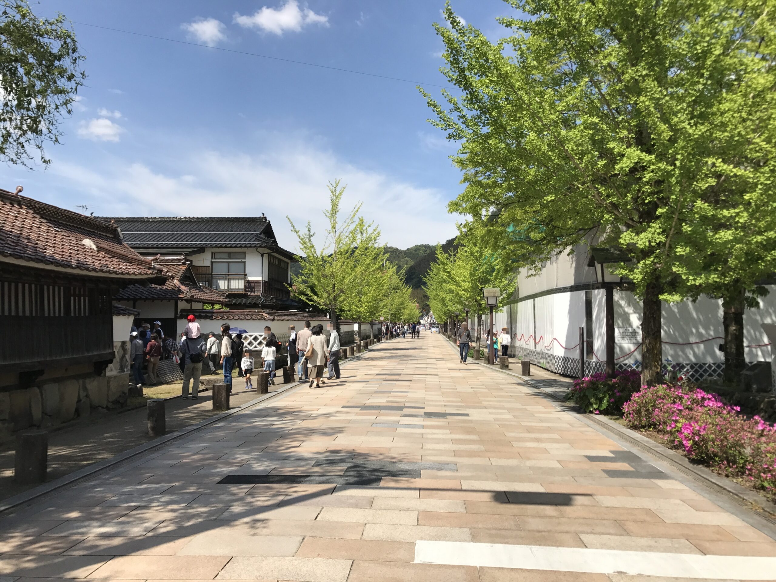 津和野殿町通りの石畳と土塀の古い町並み